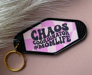 Chaos Coordinator Black And Light Pink Keychain - Trendy Checkered Motel Keychain - Cute Gifts For Birthday