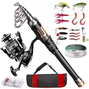 Fishing Rod Kit, Telescopic Fishing Pole and Reel Combo Full Kit with Line Lures Hooks Carrier Bag for Travel Saltwater Freshwater Boat Fishing Beginners