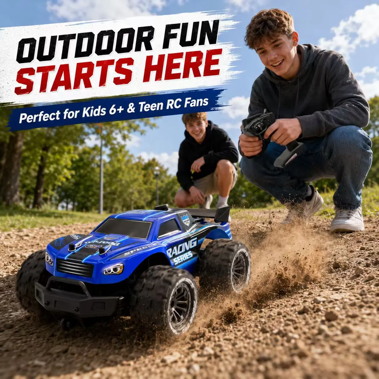 1:18 Scale 4WD All-Terrain Remote Control Monster Truck - 40 km/h High-Speed 2.4GHz Electric Toy Vehicle, Equipped with 2 Rechargeable Batteries, Suitable for Kids & Adults