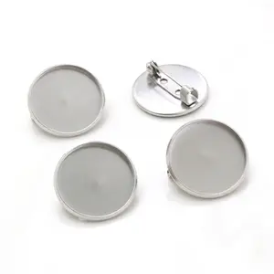 ( No Fade ) 10pcs 20mm Inner Size Stainless Steel Material Brooch Style Cabochon Base Cameo Setting Charms Pendant Tray (D2-36)