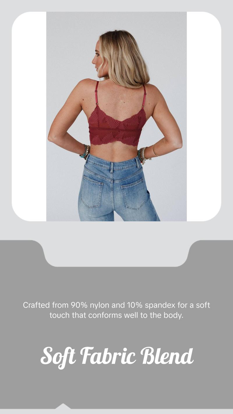 Butterfly Beauty Bralette - Red Cute Plain Lace Details 90% Nylon 10% Spandex Versatile Under Top or Dress