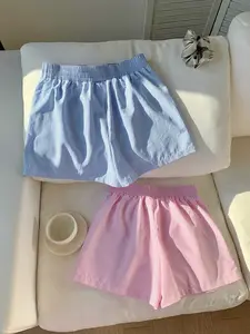 Summer Breathable Striped Elastic Waist Shorts, Womenswear Beach Vacation Essential, Casual Loose-Fitting Mid Waist Short Pants, 2 Pairs