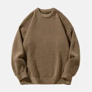 Heavyweight Chunky Ribbed Thick Basic Crew Neck Sweater, Men's Autumn Trendy Brand Textured Solid Color Knitwear Cardigan, Crew Neck Pullover Sweater, Thick Outerwear, Basic Shirt College Style, Party, Unisex, Casual Classic Fashion, Soft Comfortable Fabr