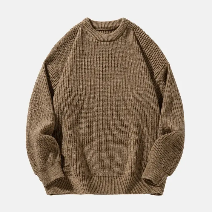 Men's Chunky Knit Sweater, Classic Crewneck Pullover Top in Textured Fabric, Basic Raglan Long Sleeve for Autumn Party, Tops, Fashion Apparel, Male Clothing, Ribbed, Knitwear, Thick, Shirt, Soft, Thanksgiving, Plain, Casual, Round Neck