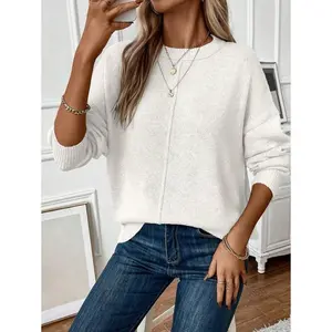 Women’s solid-color off-shoulder casual knit pullover sweater for autumn and winter