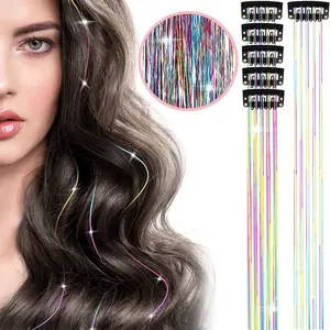 Hair Tinsel Clip-in Extensions (12PCS) – Heat Resistant Glitter Hair Strands, Reusable Fairy Sparkle Tinsel Kit for Girls & Women