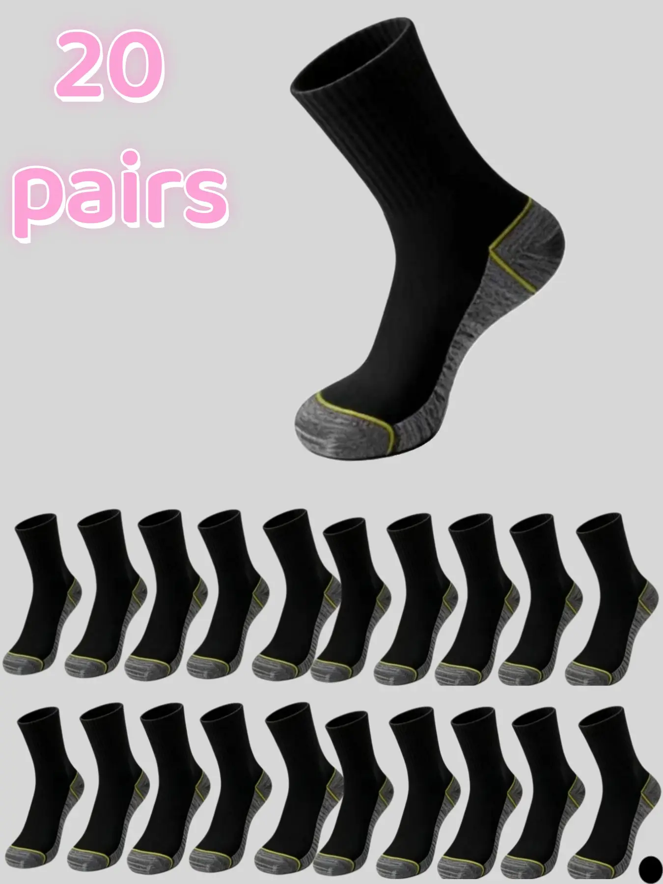 20 pairs of men's seasonal casual sports mid tube socks, solid color, breathable, sweat absorbing, and odor proof, versatile for both business and casual sports wear, Sweat Absorbent Socks