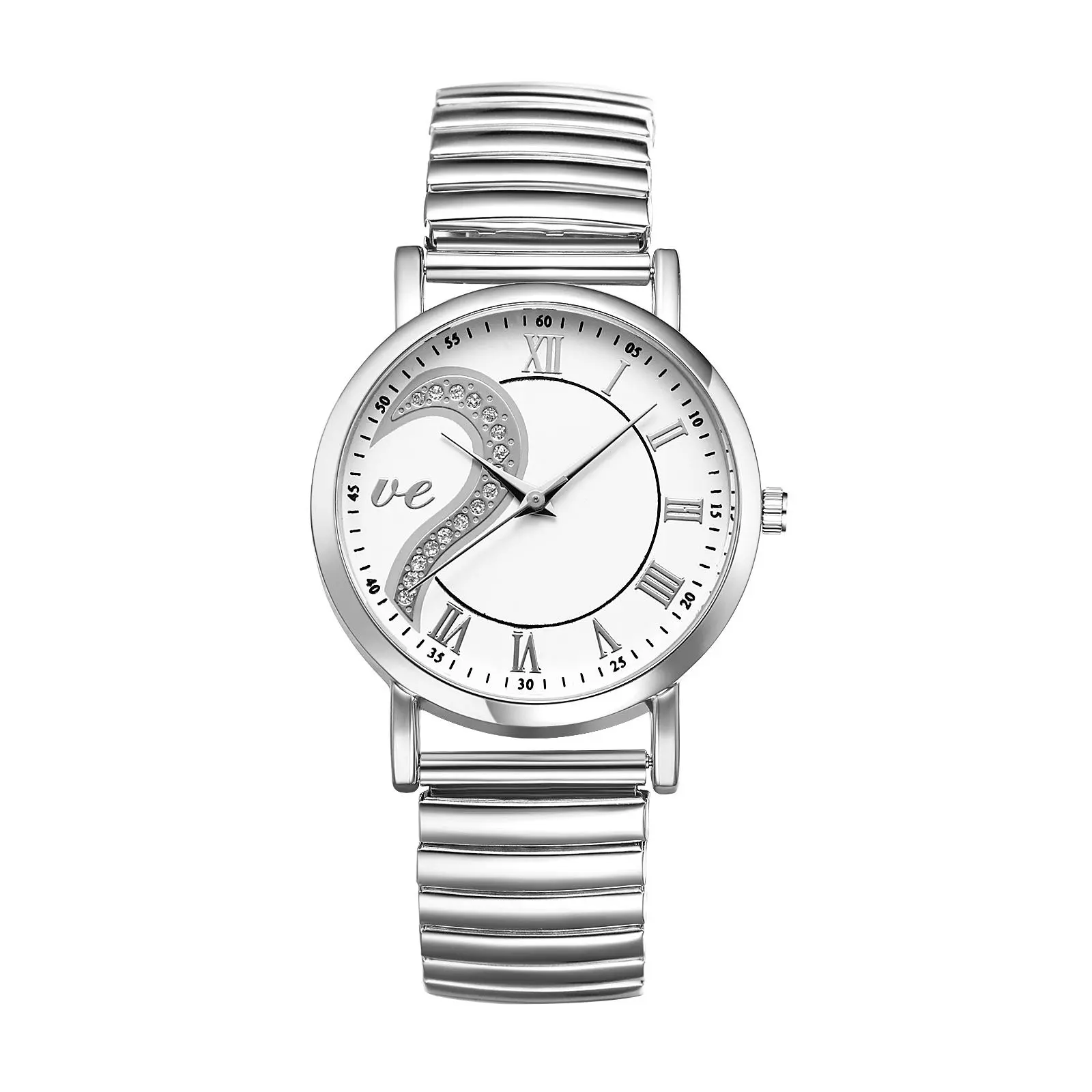 OIDEA Elegant Couple Quartz Analog Watches, Stainless Steel Stretch Band, Rhinestone Heart Charm, Roman Numeral Dial - Romantic Gift for Girlfriends for Christmas, Anniversaries
