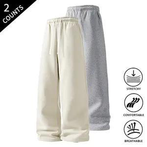 2-Pack Men’s Loose Fit Straight Leg Pants, Casual Sweatpants with Elastic Waistband, Perfect for Jogging, Loungewear, Streetwear & Everyday Use