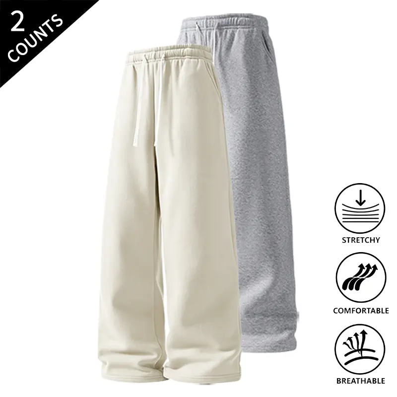 2-Pack Men’s Loose Fit Straight Leg Pants, Casual Sweatpants with Elastic Waistband, Perfect for Jogging, Loungewear, Streetwear & Everyday Use