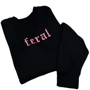 PINK Feral Embroidered Crewneck Unisex Sweatshirt Casual Clothing
