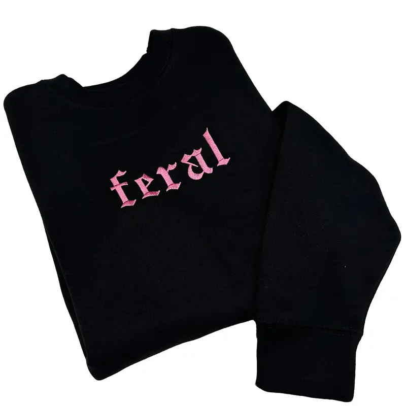 PINK Feral Embroidered Crewneck Unisex Sweatshirt Casual Clothing