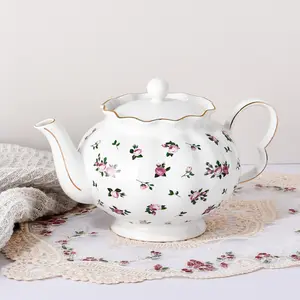 Floral Teapot with Infuser, 1000ml, Ceramic Tea Pot with Tea Strainers for Loose Leaf Tea, Rose Teapots for Tea Party