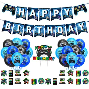 Game-themed set birthday party game controller banner pull flag balloon sign home decoration supplies Party Decorations Banners