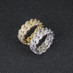 Unisex 8mm Cuban Costume Statement Ring - Hip-Hop Rings, Classic Micro-Paved Cubic Zirconia, Adjustable Solitaire Stackable Daily Fashion Accessory