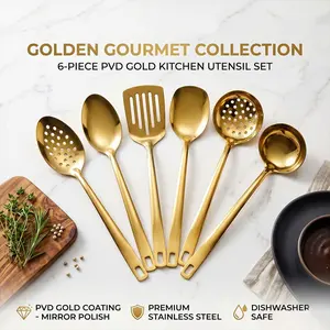 Kitchen Utensil Set, 6PCS Stainless Steel Cooking Utensils with Spoon, Slotted Spoon & Turner for Home & Restaurant Use
