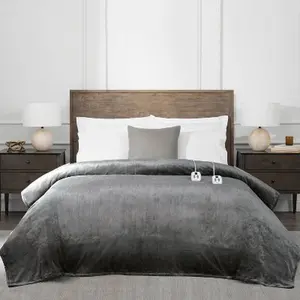 Brookstone Bedding Heated Blanket Auto Shut-Off Dual Zone Herringbone