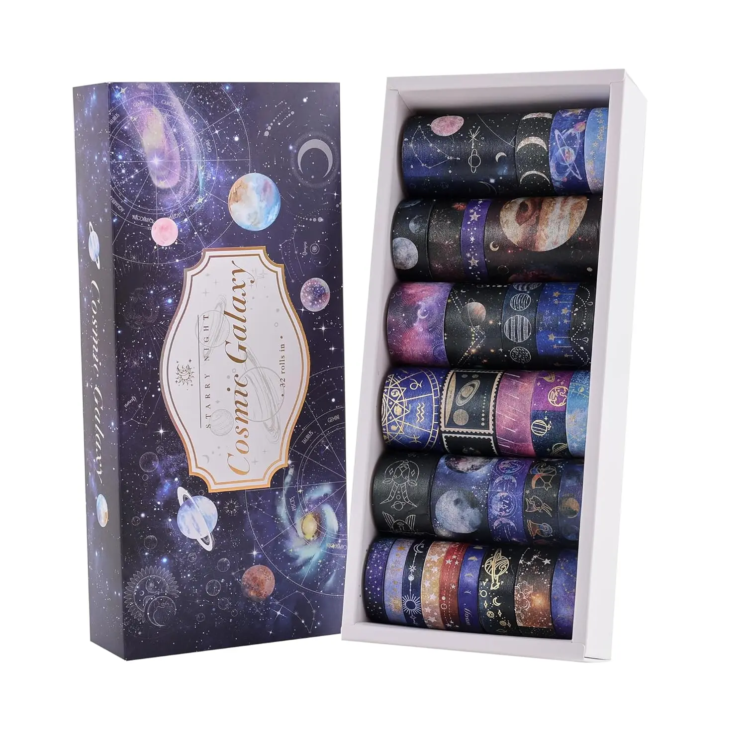 32 Rolls Washi Tape Set,  Foil Galaxy Decorative Masking Tape Constellation, Stars, Celestial, Adhesive Tape for  Journal, Diy Craft, Scrapbooking Supplies,  Wrapping, Party Decoration