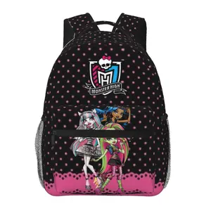 Monster High versatile backpack for outdoor sports and adventures—cartoon casual all-over print travel daypack with breathable mesh; a great gift for women, men, and kids.
