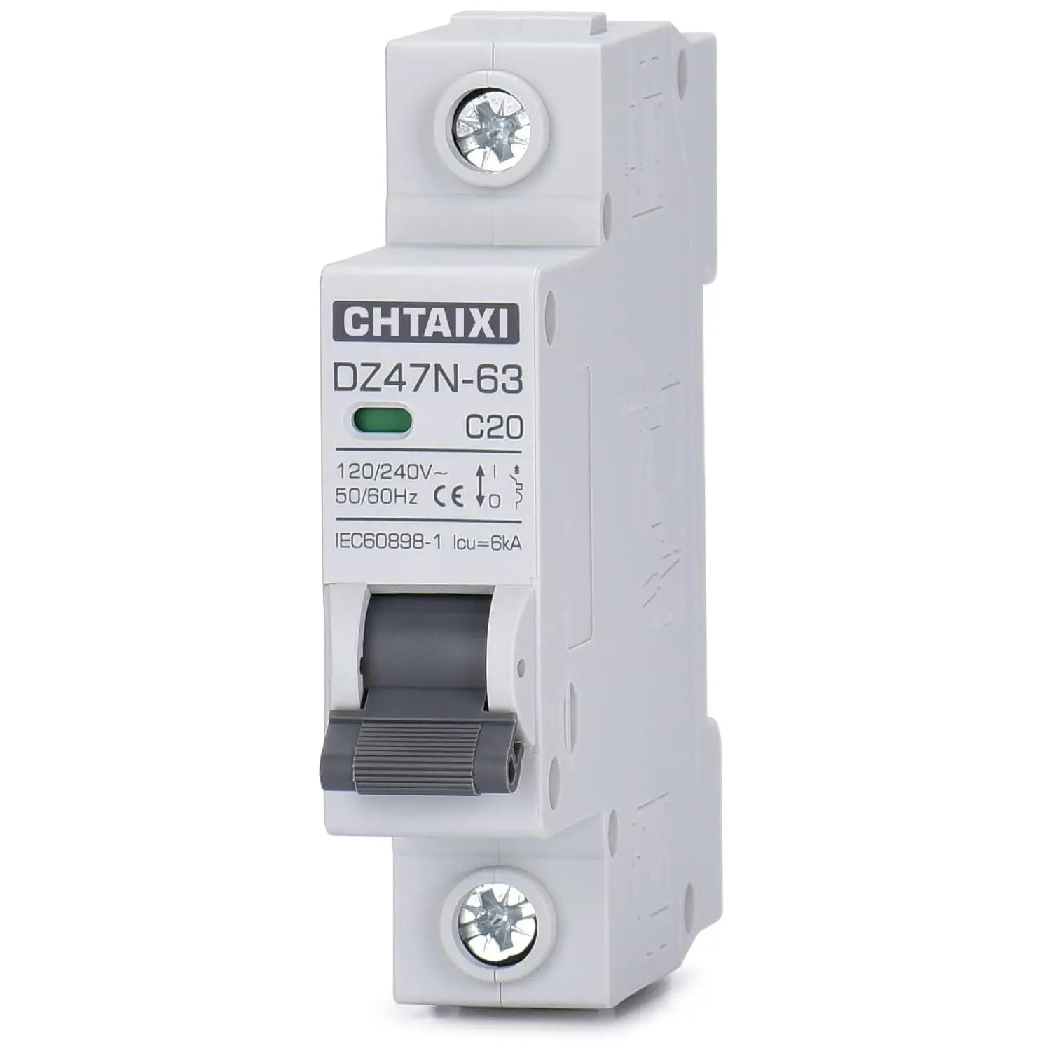 AC Miniature Circuit Breaker, 20 Amp 120V/240V 1 Pole DIN Rail Mount Circuit Breaker, Thermal Magnetic Trip, Solar AC Disconnect Switch MCB C20