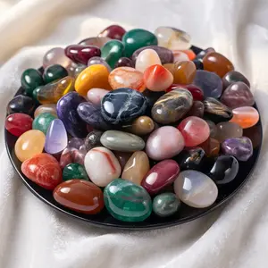 100g（0.22lb） Mystery Crystal Tumbles —Blue Onyx, Rose Quartz, Black Obsidian, Mookaite Jasper, Blue Moon Stone, Blue Aventurine, Green Aventurine, Kambaba Jasper, Fluorite, Dragon blood stone, Amethyst and so on Perfect for Healing & Collecting