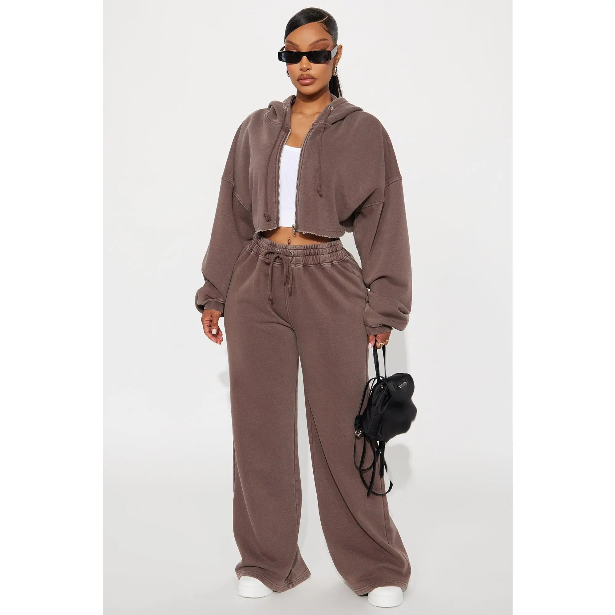 On The Go Fleece Pant Set - Chocolate On The Go Fleece Pant Set - Chocolate