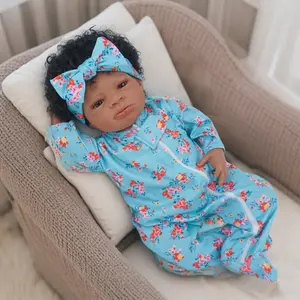 Reborn African American Reborn Dolls 20 Inch 50 cm Black Reborn Baby Dolls Newborn Baby, Lighter Brown Skin Vinyl Reborn Toddler Dolls with Cloth Body Curly Hair Gift for Age3+