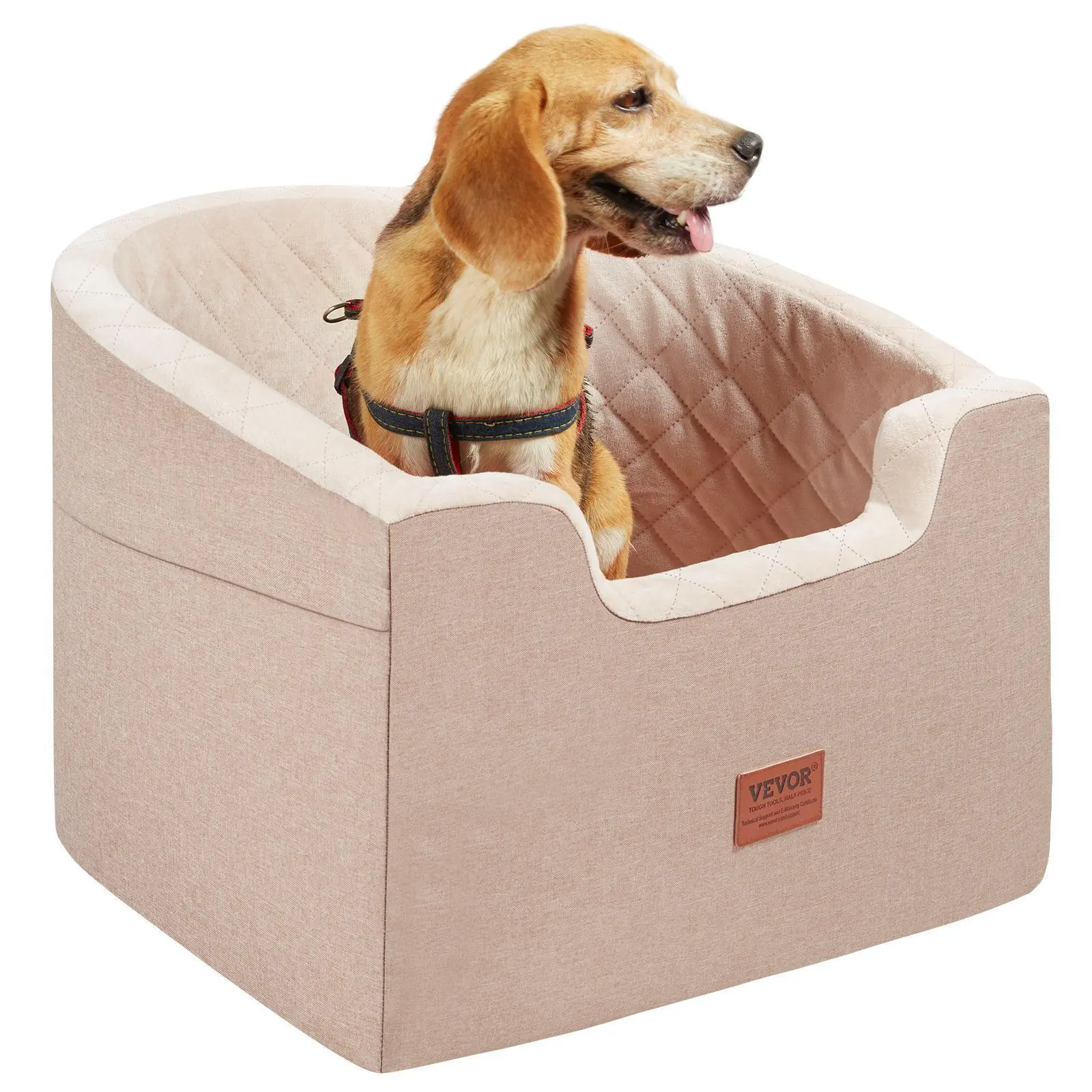 VEVOR Dog Car Seat,  , Waterproof Dog Booster Seat for Car with A Storage Pocket, Clip-On Safety Leash and Sponge Filling, Dog Car Bed for Small & Medium Dog up to 55lbs, Brown#BacktoSchool