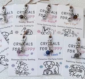 Crystal Dog Collar Pendant with Tiger’s Eye Quartz Amethyst Rose Quartz Lapis Lazuli Labradorite & Smoky Quartz Healing Stones for Pet Charm