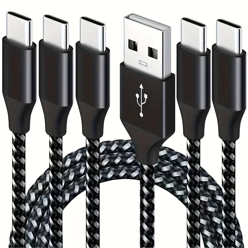 5Pcs  USB To Type-C Fast Charging Cables 118.11 Inches Long, Copper-clad Aluminum Wire, 3A Current, Compatible With Type-C Devices Such As Mobile Phones And Computers, Power Mode: USB