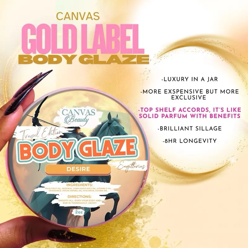 PREMIUM Gold Label BODY GLAZE- CANVAS BEAUTY Exclusive 8oz Organic Argan Jojoba Shimmer Moisturizer Anti Aging Lotion Tightens Skin Glossy Rice Sunflower