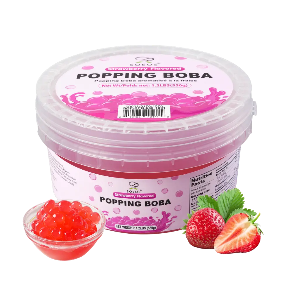 Soeos Strawberry Popping Boba, 550g – Bursting Boba Pearls for Bubble Tea, Frozen Yogurt, Desserts & Drinks