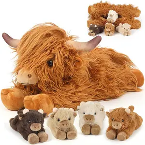 5PC Highland Cow Stuffed Animals with Babies Inside, 1 Mommy Highland Cow Plush & 4 Surprise Babies, Cute Soft Plush Toy for Kid Boy Girl Age 3-8, Gifts Ideal for Birthday, Christmas Imaginative Play