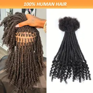 Hot Wholesale 8 Inch Permanent Handmade Loc Extensions Human Hair with Curly Ends - 20/10 Strands Pack, Natural Black Dreadlock Extensions for Women, Human Hair, Versatile Styling, Suitable for All Ethnicities, Hair Extensions