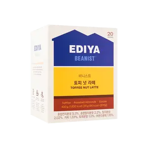 EDIYA Korean Toffee Hazelnut Latte Instant Coffee Mix - 20g x 20 Pack | Creamy Milk Coffee Drink
