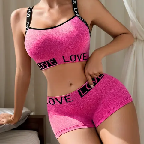 Women's Underwear Set Includes Top and Pants Seamless Comfort Daily Wear, Sexy Fitted Bralette Medium Support Unlined All Seasons Bra Sets