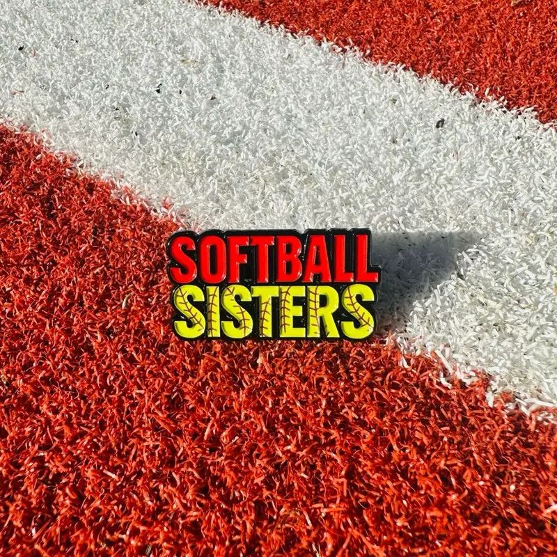 Softball Sisters Pin - Vibrant Red and Yellow Design for Sports Enthusiasts