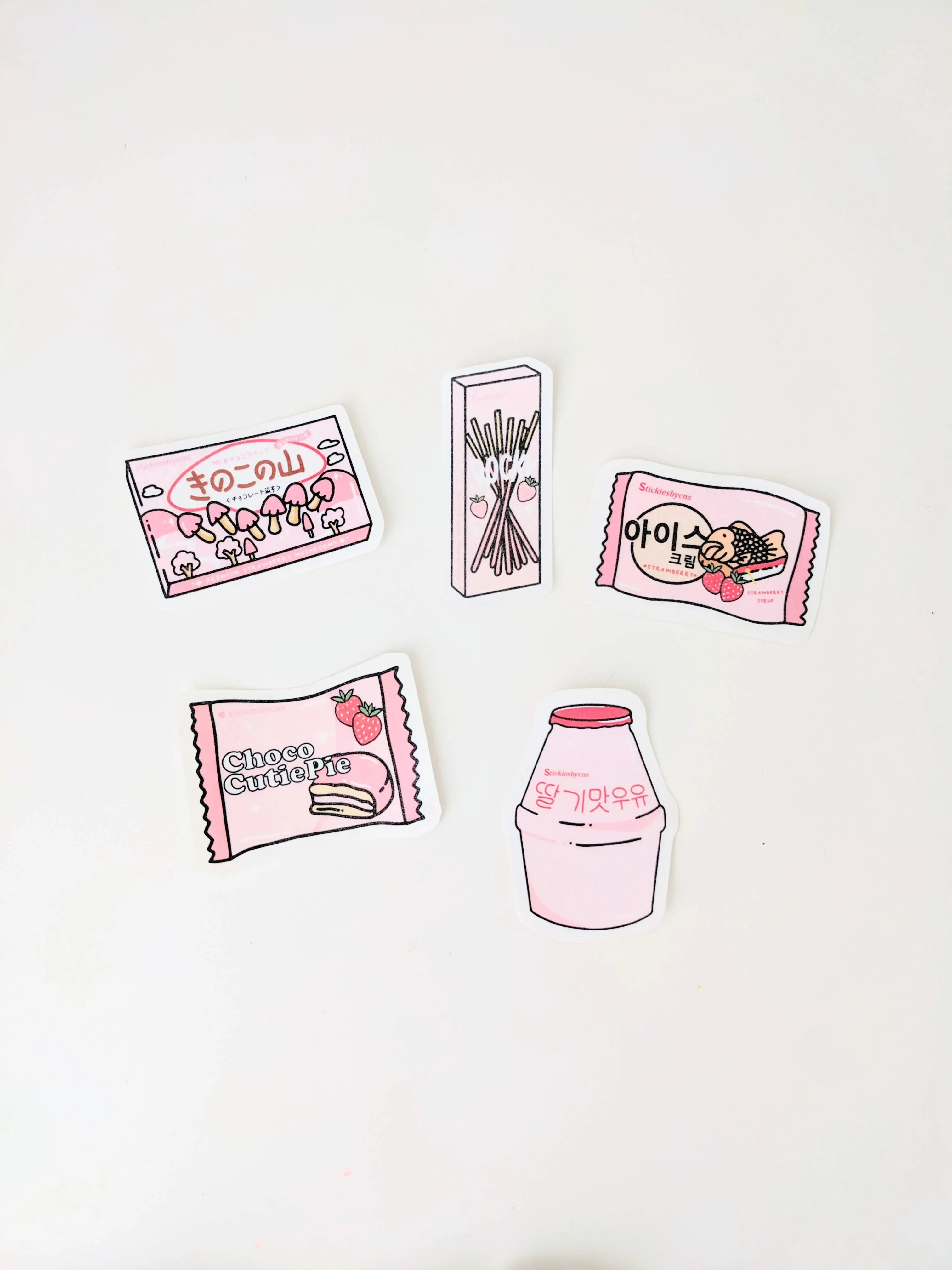 5 Pack Strawberry Asian Snacks Stickers | Korean Snacks, Japanese Food, Asian Food, Hand Drawn Planner Stickers, Bullet Journal Stickers