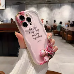 Pink Rose and Bible Verse Pattern, Shockproof and Non-slip TPU Phone Case with Wavy Edges-Compatible with iPhone 17, 16, 15, 14, 13, 12, 11, XS, X, and other series models; makes an ideal gift for friends or family.