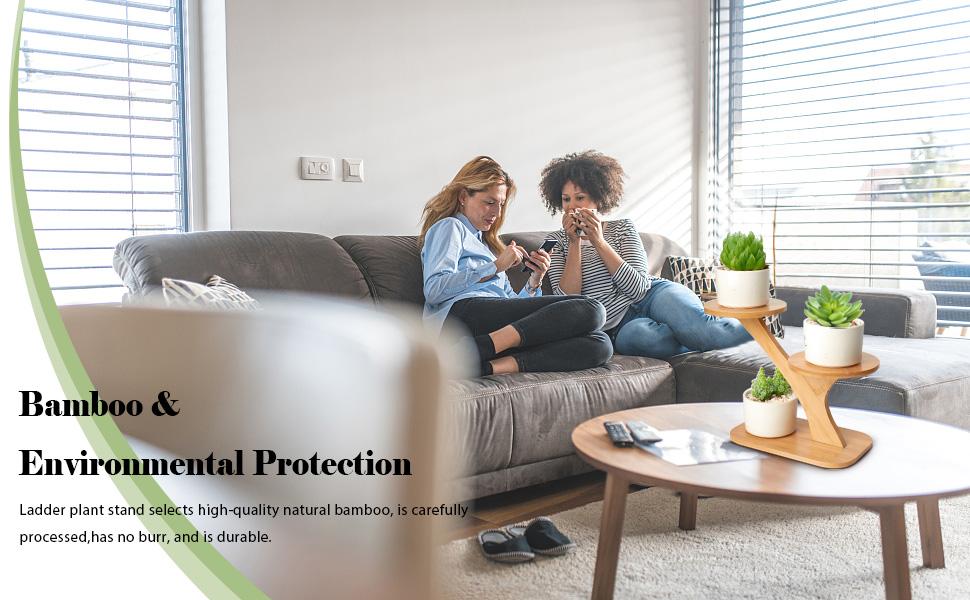 3-Tier Bamboo Succulent Planter Set - Aesthetic Desk Plant Stand Gift with 3 Ceramic Pots