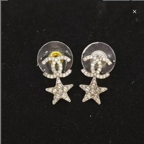 Pre-owned Chanel Double C & Star Stud Earrings — Silver（SZS 04003）
