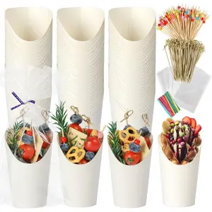 100pcs 12oz White Charcuterie Cups, 200pcs Cocktail Skewers + 100 Bags, Disposable Paper Snack Cups for Charcuterie, Appetizers, Fruits, Parties and Catering