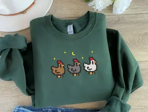Stardew Valley Chicken Embroidered Sweatshirt, Embroidered Stardew Valley Sweater, Pelican Town Sweatshirt, Pixel Chicken Shirt, Embroidered Hoodie, Gamer Gift, Stardew Valley Fan Gift
