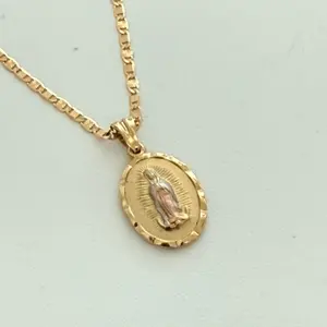 14k Gold Plated Guadalupe Necklace with Detailed Virgin Mary Pendant and Durable Chain