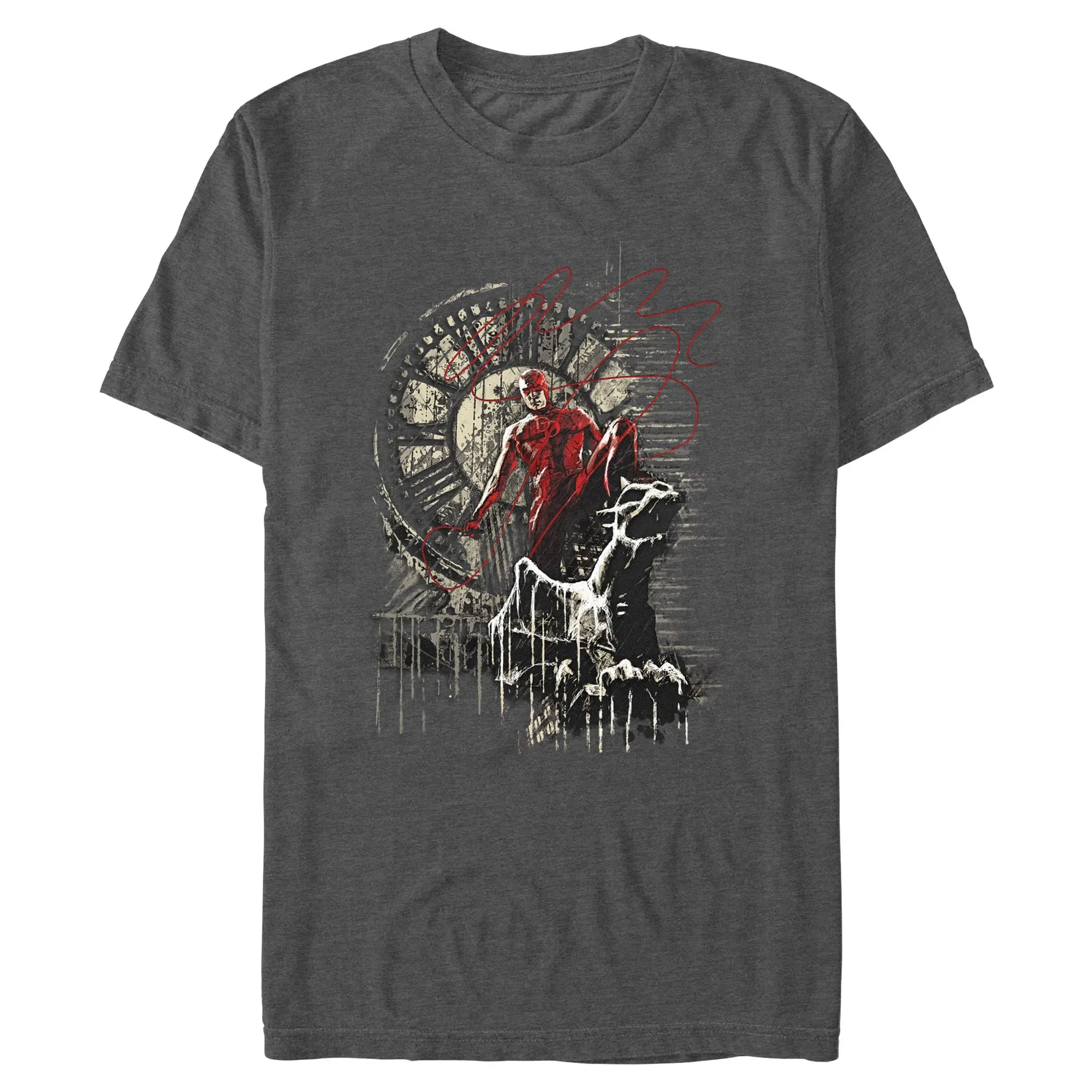 Men's Marvel Daredevil Distressed Clock Menswear T-Shirt, Casual Short-Sleeve Fashion Apparel