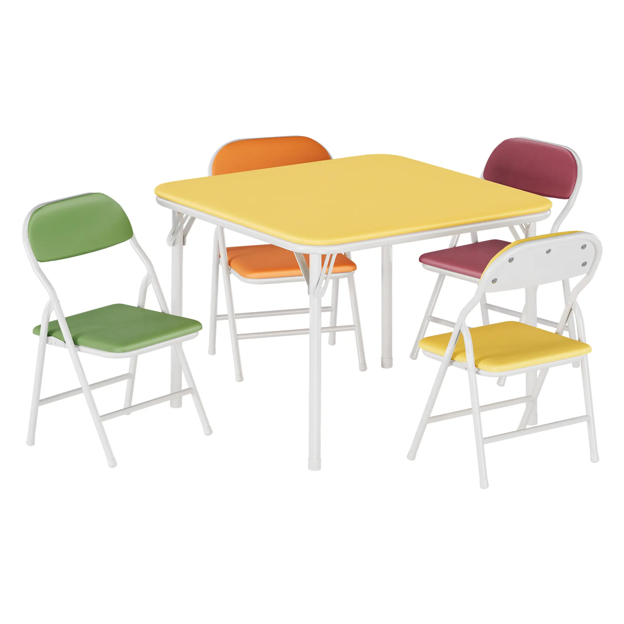 5-Piece Kids Folding Table and Chairs Set, Toddlers Children's Activity Table and Chairs Set for Dining Room, Daycare, Classrooms, Color/Beige/Black