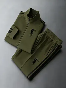 Men’s 2-Piece Tracksuit Set – Horse Rider Embroidered Striped Activewear | Casual Workout & Streetwear Outfit