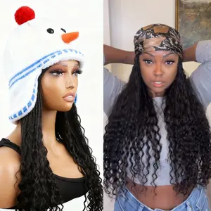 Band Headband Hair  Boho BraidBand Headband Hair without Baseball Cap Synthetic Braids with Human Hair Curly Natural Color For Black Women Human Hair Extension