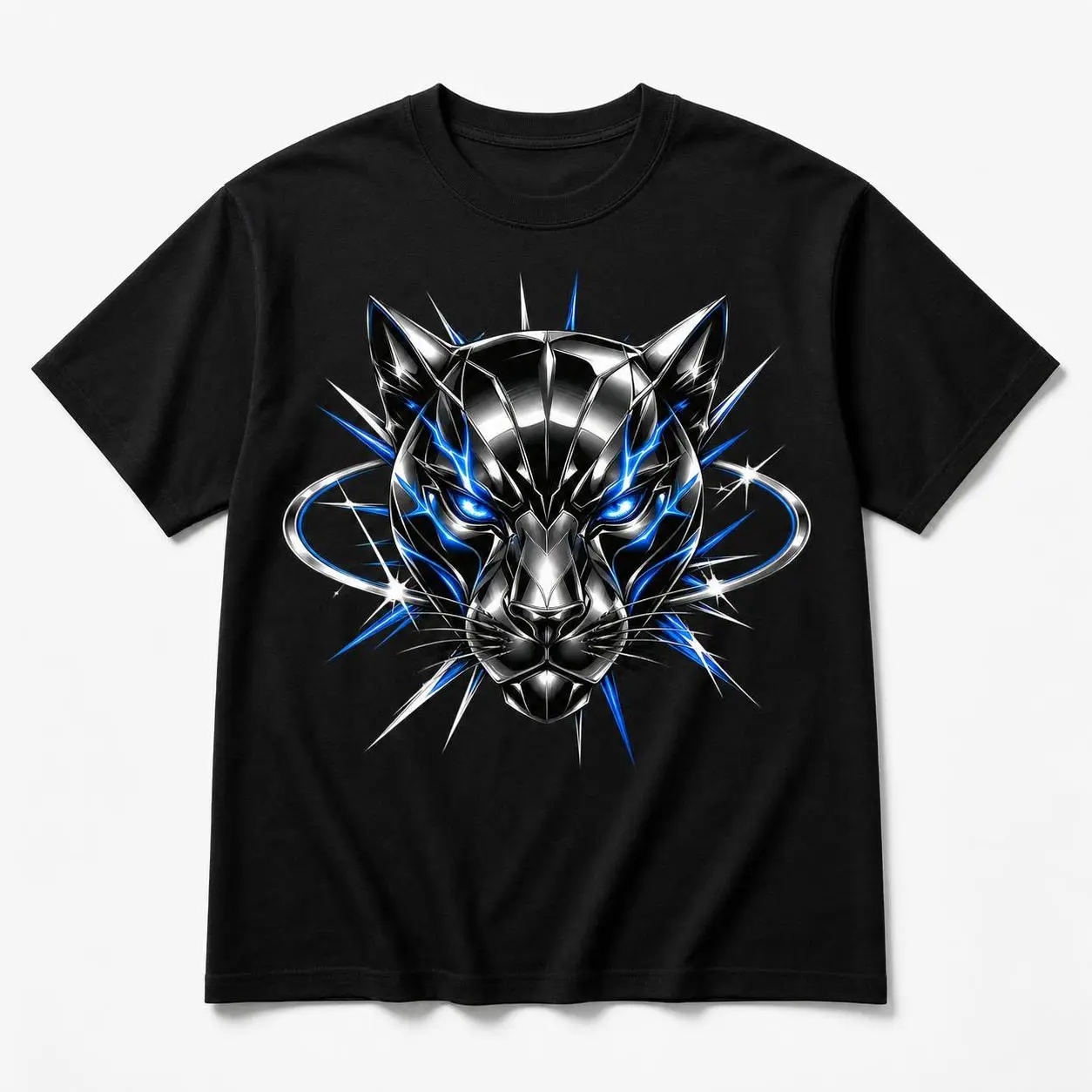 Chrome Night Panther Graphic Tee, Y2K Streetwear Animal Burst Unisex Short Sleeve T-Shirt