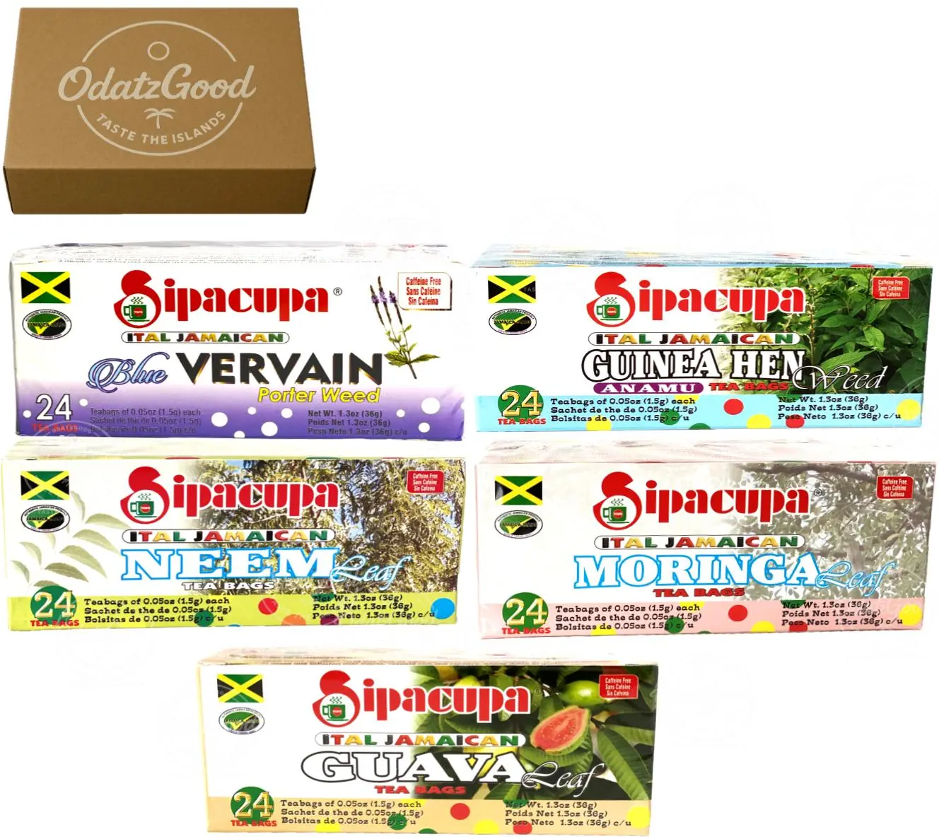 Sipacupa Tea Sampler Guinea Hen, Blue Vervain, Neem, Moringa, Guava Variety  – Curated & Packaged by ODatzGood